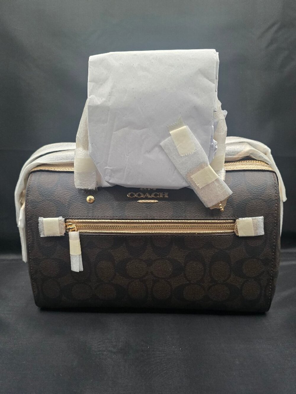 Coach Rowan Satchel in Signature Canvas 87705 Brown Metallic Pale Gold